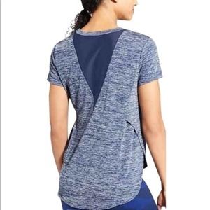 Athleta Blue Space Dye Side Split Mesh Back Tee L